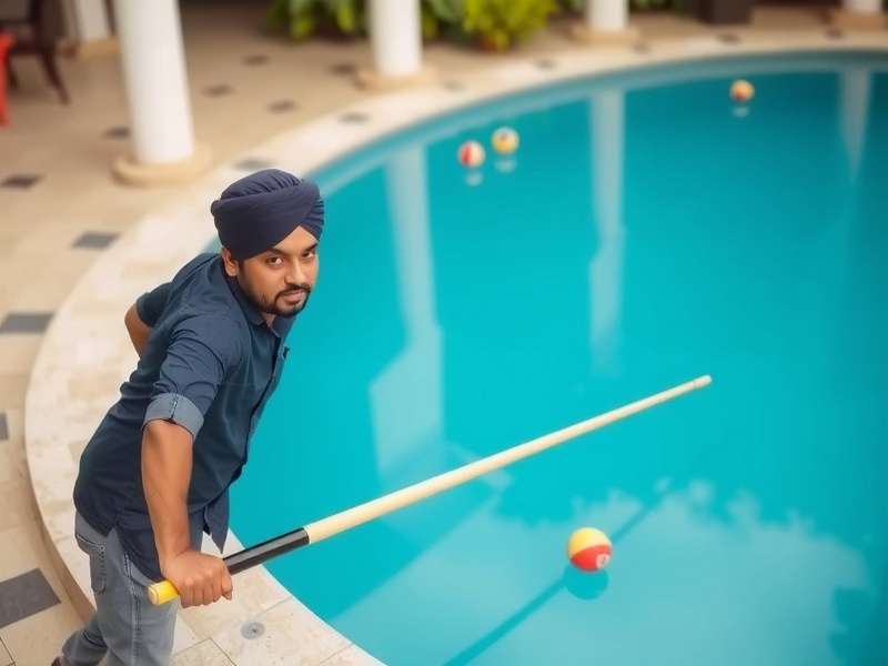 Indian Pool Expert gameplay screenshot showing realistic pool table and controls